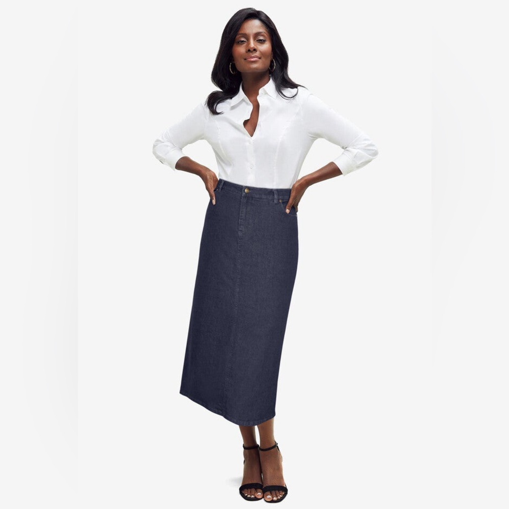 Jessica London True Fit Stretch Denim Midi Skirt Sz 20